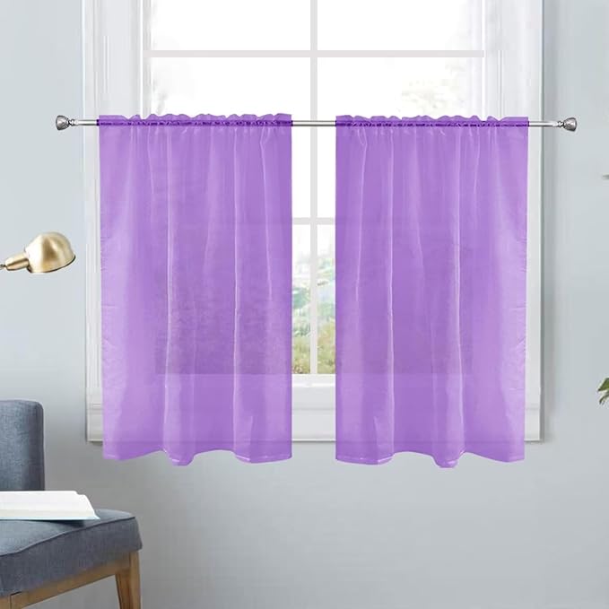 SpaceDresser Basic Rod Pocket Sheer Voile Window Curtain Panels Lavender 1 Pair by SpaceDresser