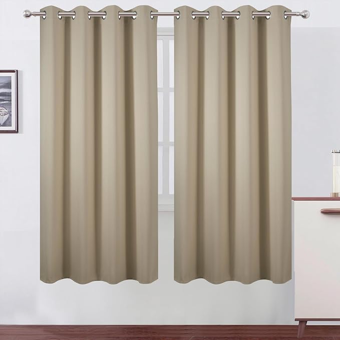 LEMOMO Blackout Curtains 66 x 72 Inch Long Beige Curtains Set of 2 Panels Room by Lemomo