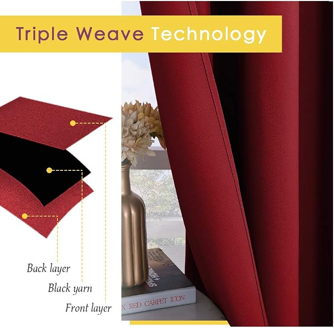 NICETOWN Christmas Burgundy Window Curtains Blackout Drapes, Thermal Insulated - Image 3