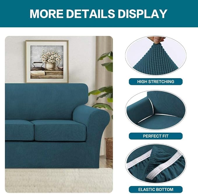 Turquoize 4 Piece Sofa Covers for 3 Cushion Couch Sofa Slipcover Soft Couch - Image 4