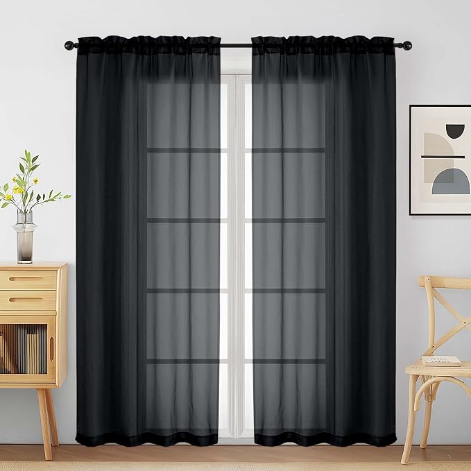 Halloween Black Sheer Curtains for Window 72 inches Long 2 Panels Set, Soft by Home