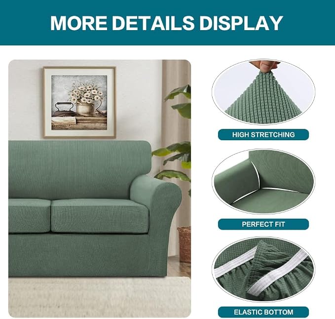 Turquoize 4 Piece Sofa Covers for 3 Cushion Couch Sofa Slipcover Soft Couch - Image 4