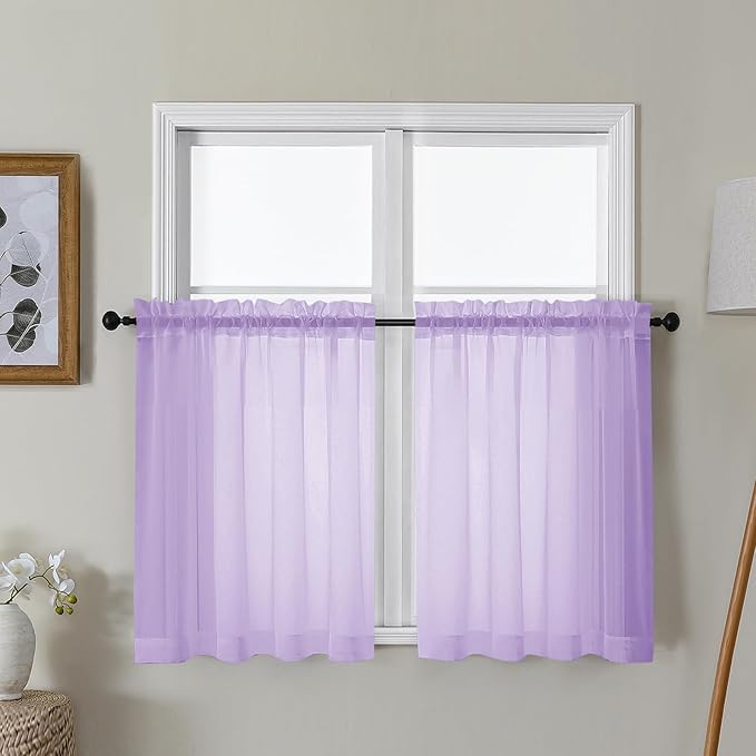 Gwine Lilac Sheer Curtains 30 Inch Length, Short Light Filtering Voile Small by Gwine