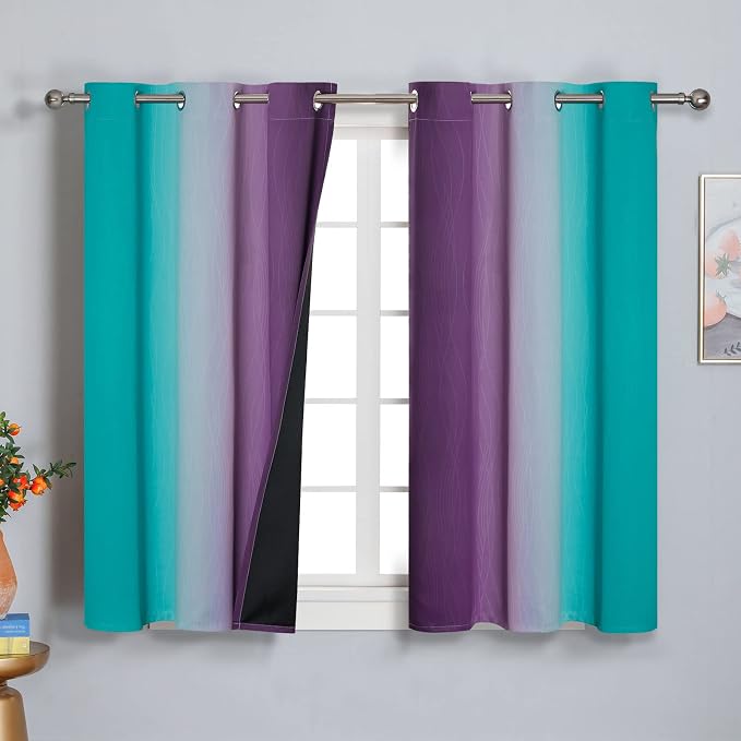 Estelar Textiler Ombre Teal and Purple Blackout Curtains 45 Inch Length 2 panels - Image 2