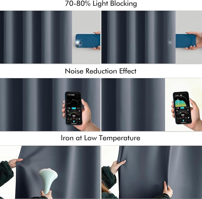 MIULEE Stone Blue Back Tab Blackout Curtains 102 Inch Long 2 Panels Set - Image 5