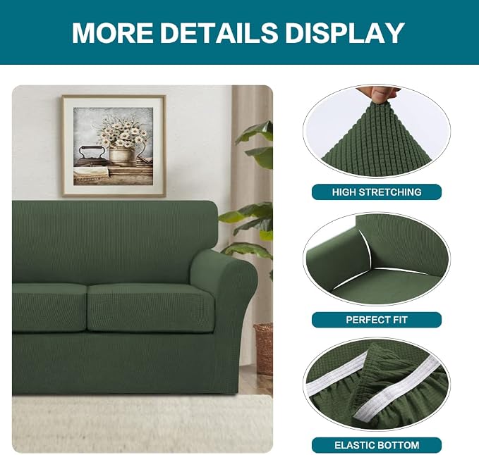 Turquoize 3 Piece Sofa Covers for 2 Cushion Couch Sofa Slipcover Soft Couch - Image 4