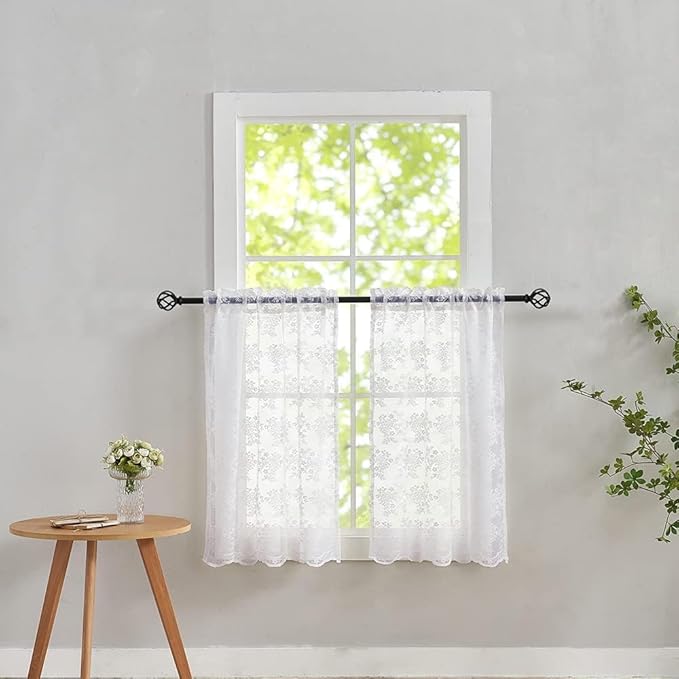 YJ YANJUN Vintage Lace Curtains 24 inch Length Victorian Floral Patterns Boho by YJYANJUN