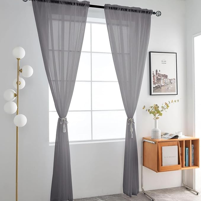 SpaceDresser Grey Sheer Curtains 4 Panels Rod Pocket Semi-Sheer Curtain 72 - Image 3