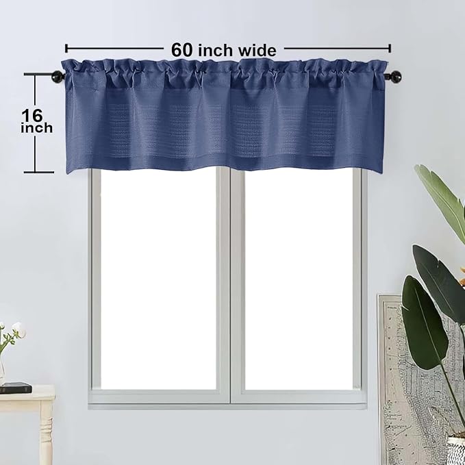 OWENIE Bob 1 PCS Blue Valances for Windows, Faux Linen Textured Kitchen Window - Image 2