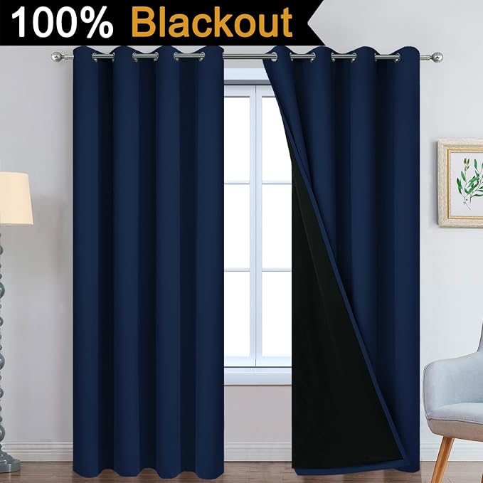 Yakamok Navy Blue 100% Blackout Curtains Energy Saving Thermal Insulated 2 - Image 2