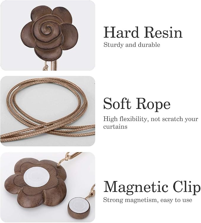 Lewondr Magnetic Curtain Tieback, Vintage Curtain Holdback, Resin Flower - Image 2