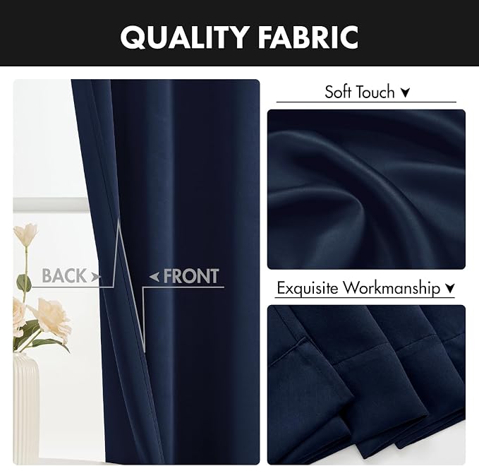 MIULEE Navy Blue Blackout Curtains 4 Panels Set 72 Inch Length Bedroom | - Image 8