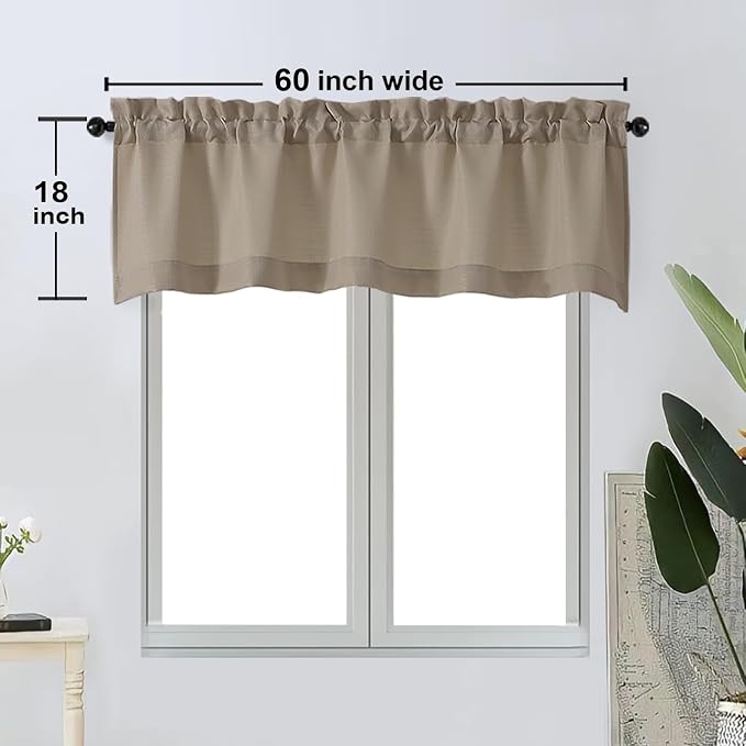 OWENIE Bob Valance Curtains 18 Inch Length 1 Piece, Faux Linen Slub Solid Stone - Image 5
