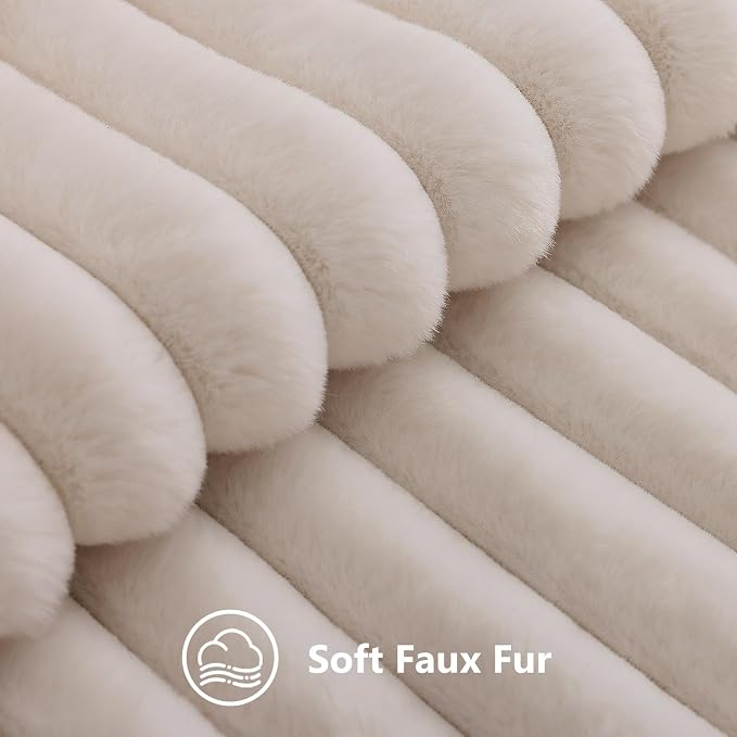 decorUhome Fall Faux Fur Throw Pillow Covers 22x22 Set of 2 Beige | Decorative - Image 2