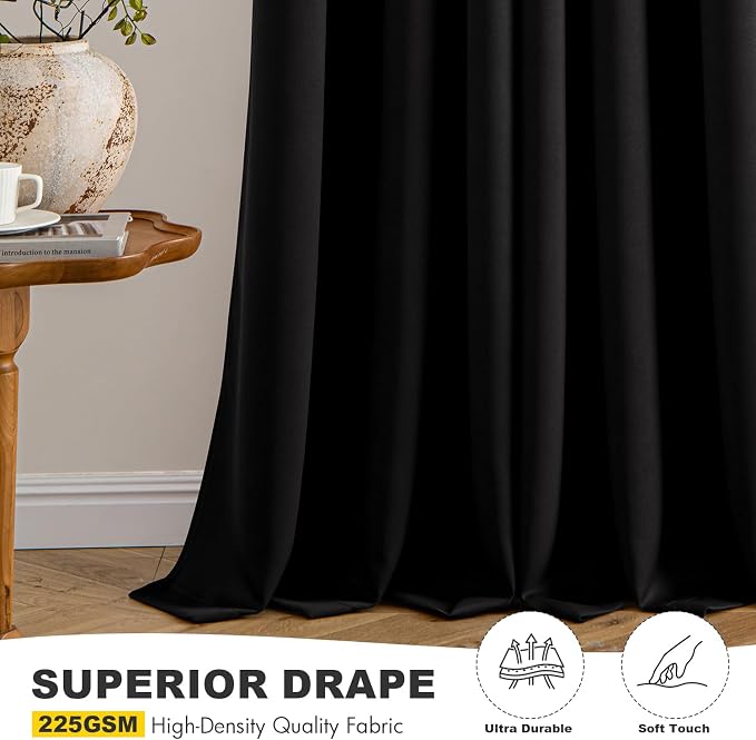 MIULEE Black Blackout Curtains for Bedroom Living Room 96 Inches Long 2 Panels - Image 5