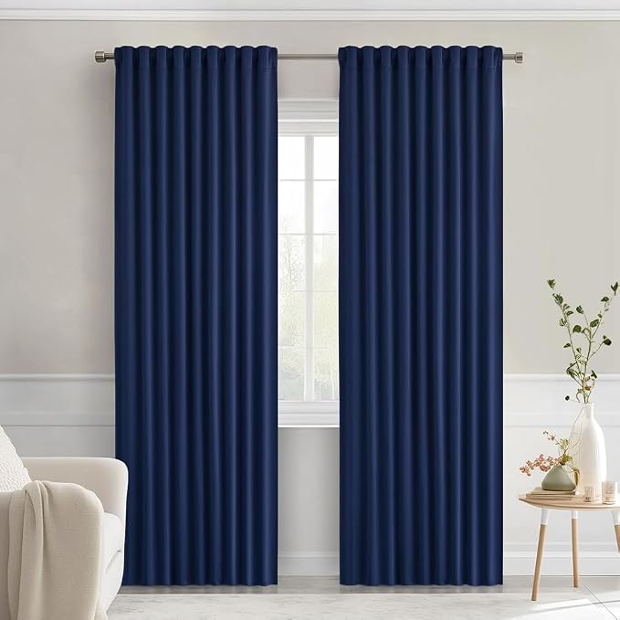 MIULEE Navy Blue Back Tab Blackout Curtains 84 Inch Length 2 Panels Set by MIULEE