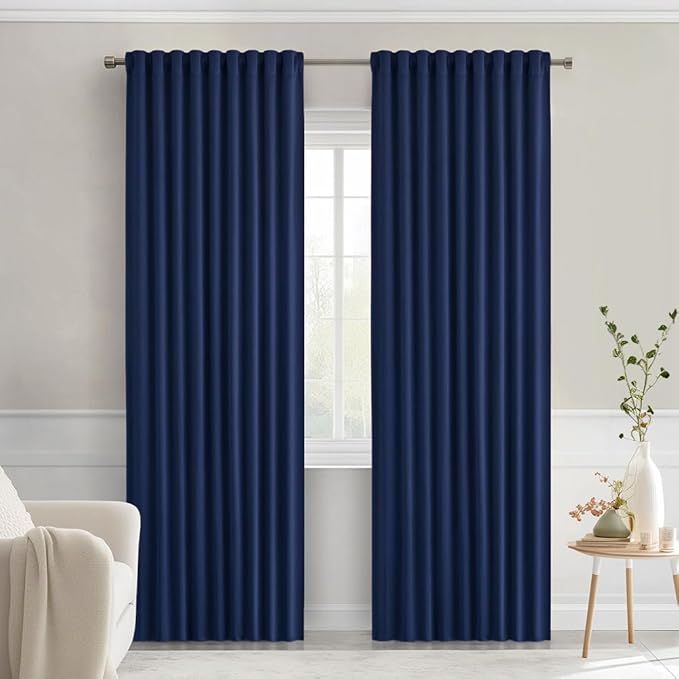 MIULEE Navy Blue Back Tab Blackout Curtains 52x90 Inch Long 2 Panels Set | Rod by MIULEE