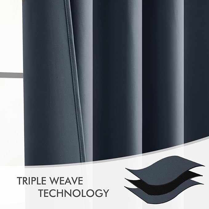 MIULEE Stone Blue Back Tab Blackout Curtains 108 Inch Long 2 Panels Set - Image 7