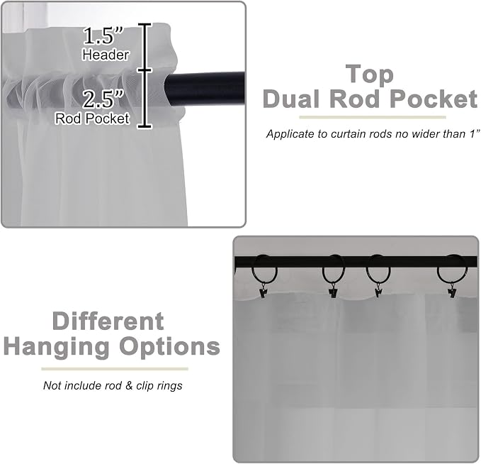 Light Grey Kitchen Curtains 30 Inch Length Tier 2 PCS, Solid Soft Half Curtains - Image 4