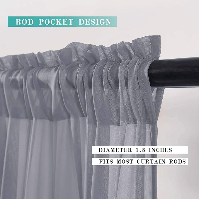 MIULEE 2 Panels Kitchen Tiers Half Window Sheer Curtains Rod Pocket Translucent - Image 2