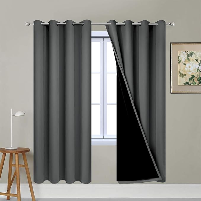 Yakamok 63 Inches Long Dark Gray 100% Blackout Curtains, Noise Reducing Window by Yakamok