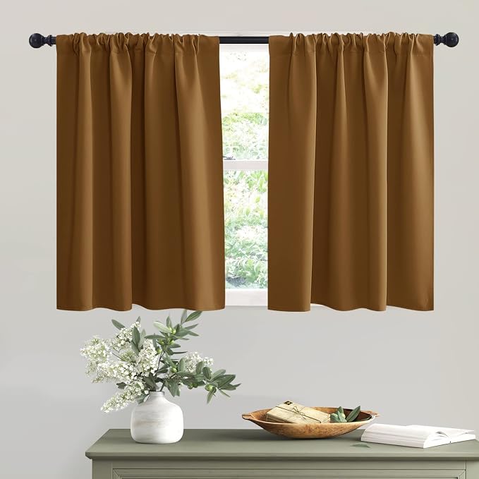 RYB HOME Short Gold Brown Blackout Curtains by RYBHOME