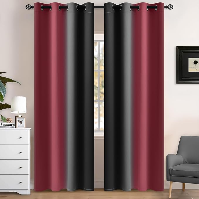 Yakamok Blackout Ombre Burgundy and Black Curtains by Yakamok