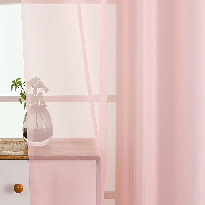 Blush Pink Sheer Curtains Tier 30 Inches Length 2 Panels, Light Filtering - Image 4