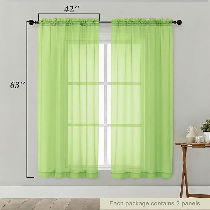 Sheer Curtains 63 Inch Length 2 Panels Set - Image 2