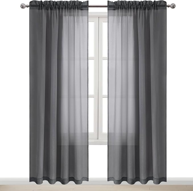 DWCN Dark Gray Sheer Curtains Semi Transparent Voile Rod Pocket Curtains - Image 9