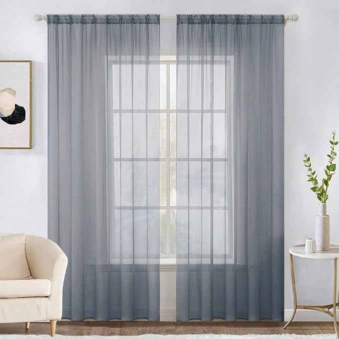 MIULEE 2 Panels Solid Color Sheer Window Curtains Elegant Window Voile by MIULEE