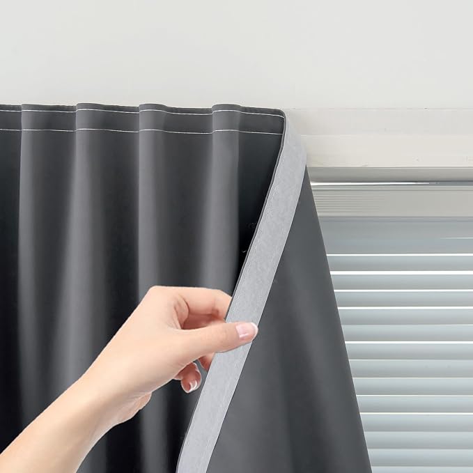 Thermal Blackout Curtains with Self Adhesive Tape No Rod No Drill Easy Install by Sovtfides