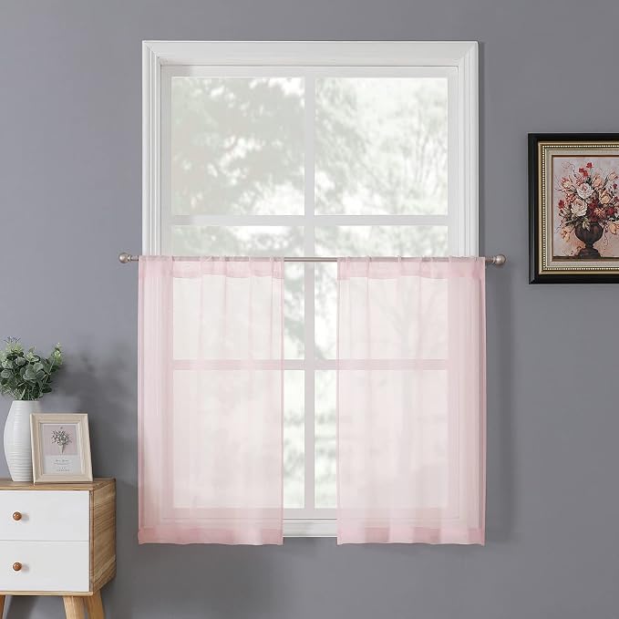 Tollpiz Sheer Tier Curtain Linen Textured Half Kitchen Curtains Sheer Light by Tollpiz