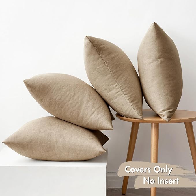 MIULEE Pack of 4 Decorative Outdoor Throw Pillow Covers Linen Waterproof Pillow - Image 6