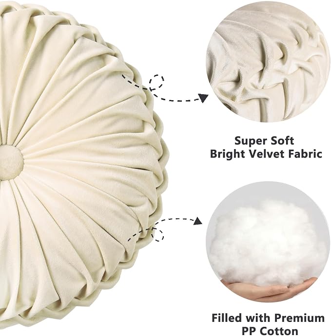 HIG Set of 2 Decorative Round Pleated Throw Pillows, Classy Accent Pumpkin - Image 2