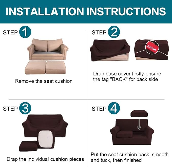 Turquoize 3 Piece Sofa Covers for 2 Cushion Couch Sofa Slipcover Soft Couch - Image 6