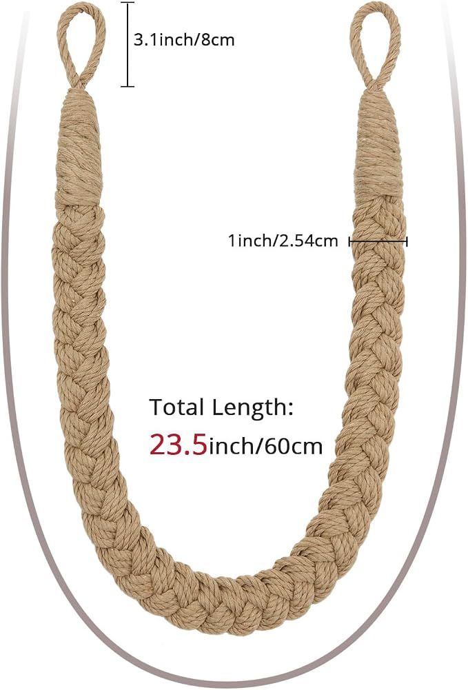 NICEEC 4 Pack Natural Cotton Rope Curtain Tiebacks Elegant Boho Style - Image 3