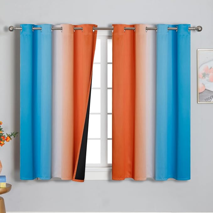 Ombre Orange and Blue Blackout Curtains 54 Inch Length 2 panels, Full Room - Image 2