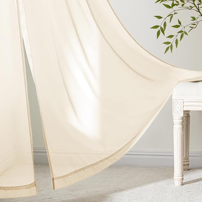 MIULEE Butter Cream Sheer Curtains 90 Inches Long, 4 Panels Set, Rod Pocket - Image 3