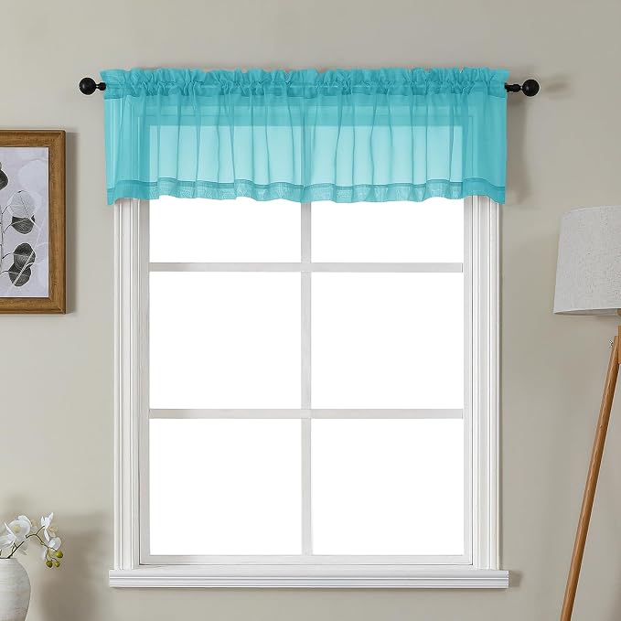 Gwine Turquoise Valances for Windows, Small Light Filtering Rod Pocket Cafe by Gwine