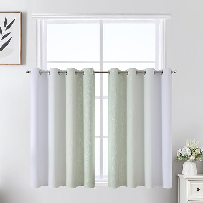 Estelar Textiler Sage Green and Greyish White Ombre Short Blackout Cafe - Image 2