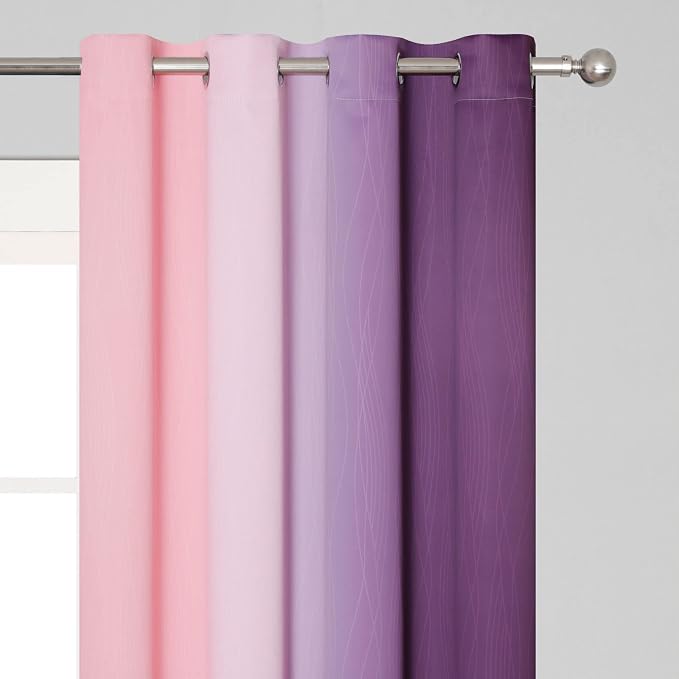 Pink and Purple Curtains 45 Inch Length 2 panels, Full Light Blocking Ombre - Image 4
