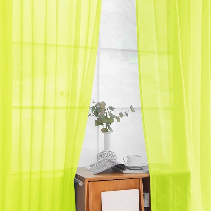 youleyar Solid Sheer Rod Pocket Curtain Voile Draperies 2 Panels White Beige - Image 8