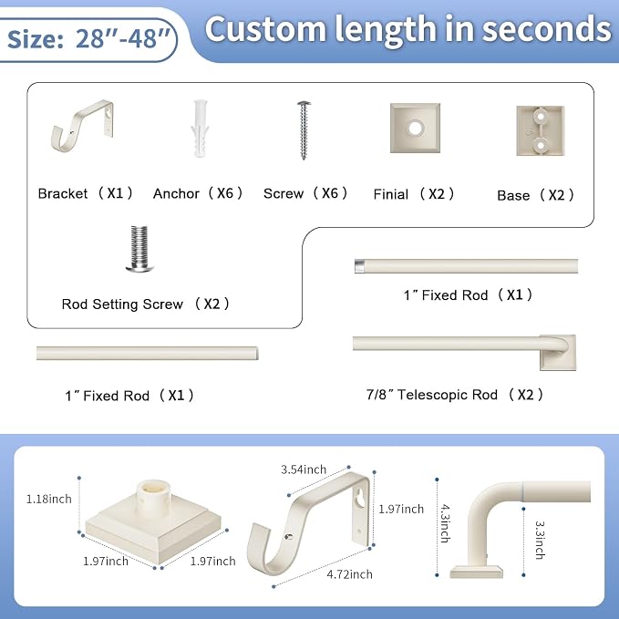 Beige White Curtain Rods for Windows 28-48Inch Heavy Duty French Return Rod - Image 8