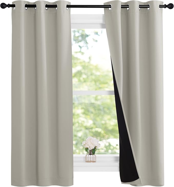 NICETOWN Natural 100% Blackout Lined Curtains, 2 Thick Layers Narrow Wide - Image 2