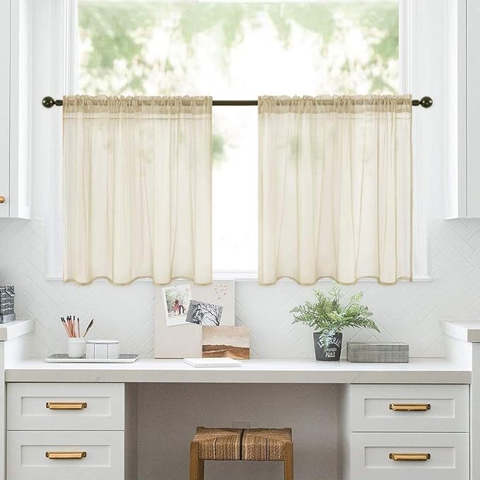 MIULEE 2 Panels Kitchen Tiers Half Window Sheer Curtains Rod Pocket Translucent - Image 6