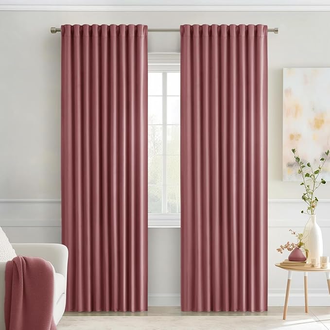 MIULEE Dusty Rose Back Tab Blackout Curtains 84 Inch Length 2 Panels Set by MIULEE
