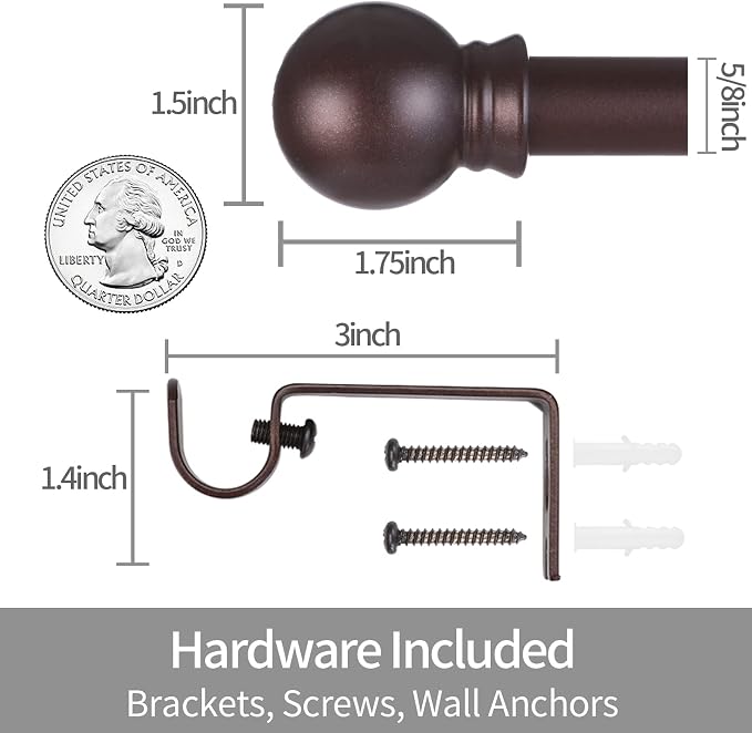 Thestoa Brown Curtain Rods for Windows 30-46 Inch, 5/8" Stainless Steel Small - Image 3