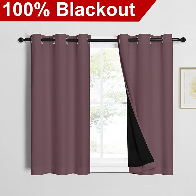 NICETOWN Dry Rose 100% Blackout Curtains 45 inches Long, 2 Thick Layers - Image 2