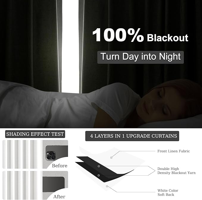 Topfinel 95 inch Living Room Curtains 2 Panels 100% Blackout Linen Texture - Image 4